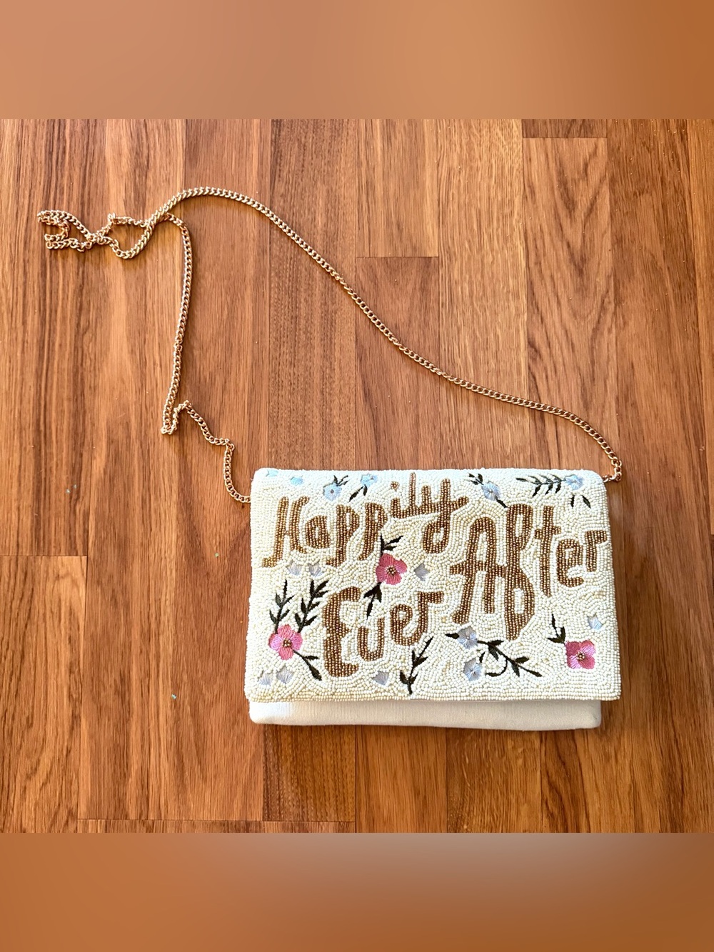 Francesca’s Happily Ever After Beaded Crossbody Bag With Floral Embroidery NWT
